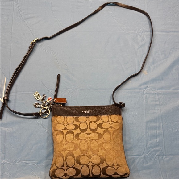 Coach Signature Tan and Brown Crossbody Bag and key charm - Picture 2 of 11